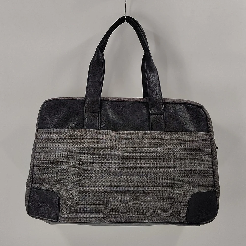 New John Varvatos Duffel Travel Weekend Bag Black Gray Zip Top Double Handles